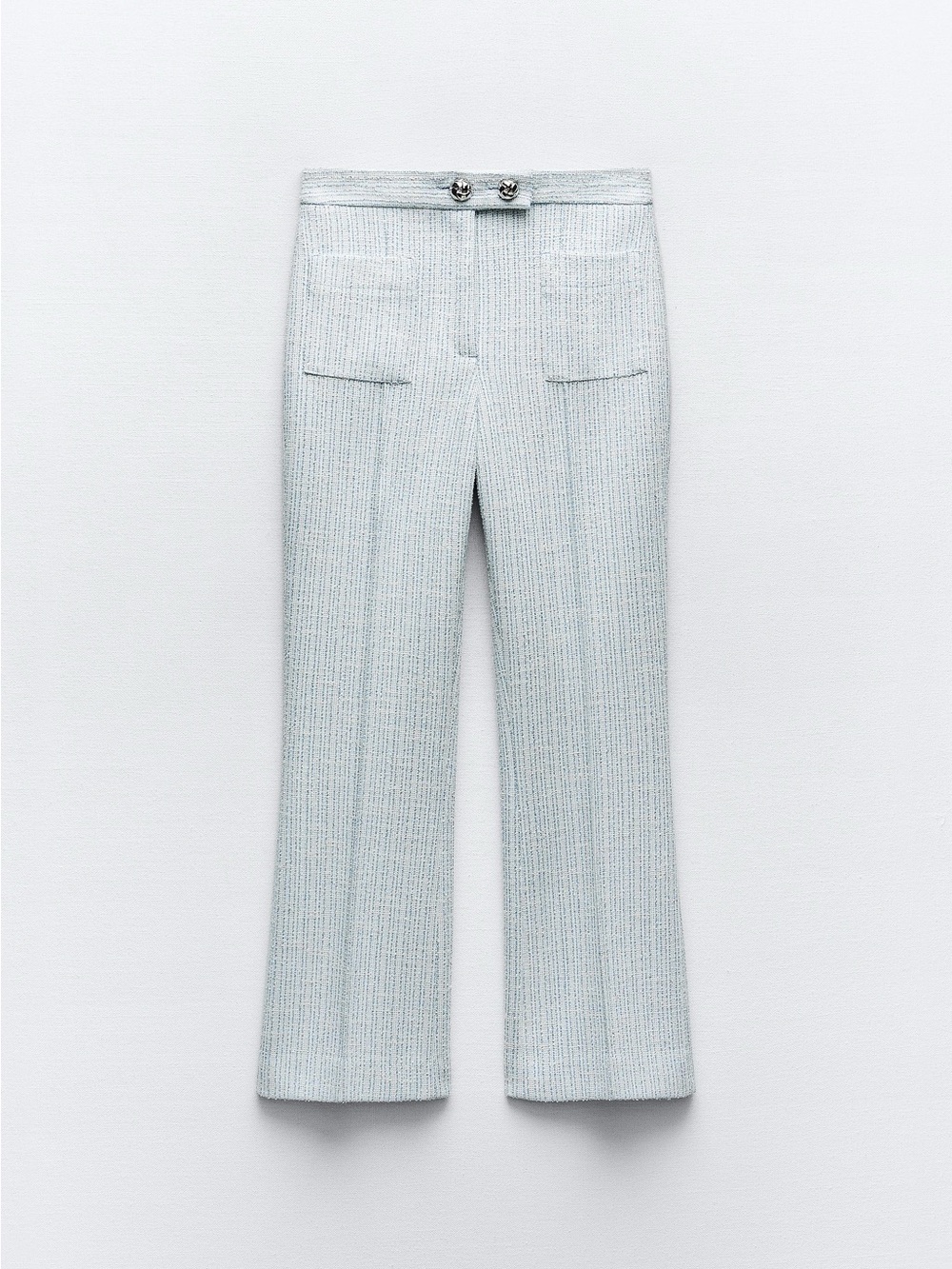 Zara Pale Blue Tweed Boot-Cut Pants